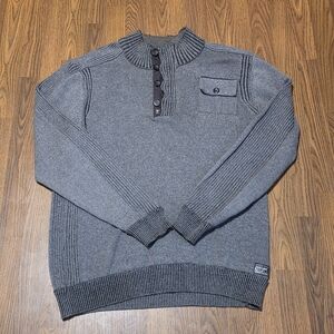 Projek Raw Grey Mock Neck Henley Sweater Ribbed Knit Pocket Men’s XXL B22